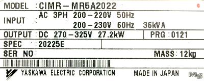 Yaskawa CIMR-MR5A20225 label image