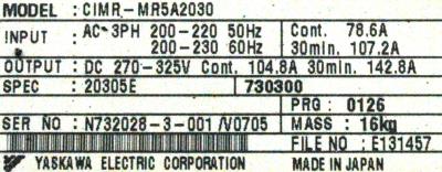 New Refurbished Exchange Repair  Yaskawa Drives-AC Spindle CIMR-MR5A20305 Precision Zone