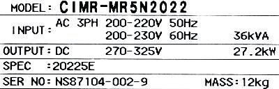 Yaskawa CIMR-MR5N20225 label image