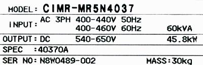 Yaskawa CIMR-MR5N40370 label image