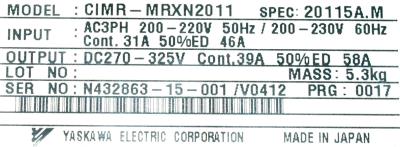 Yaskawa CIMR-MRXN20115 label image