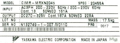 Yaskawa CIMR-MRXN20455 label image