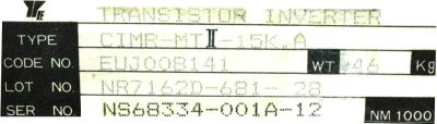 Yaskawa CIMR-MTII-15K.A label image