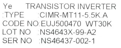 Yaskawa CIMR-MTII-5.5K.A label image