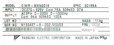 Yaskawa CIMR-MXN20180 label image