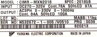 Yaskawa CIMR-MXN20185 label image