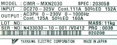 Yaskawa CIMR-MXN20305 label image