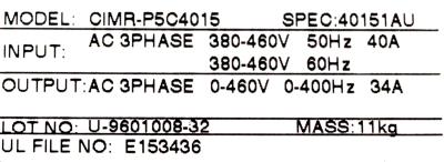 Yaskawa CIMR-P5C4015 label image