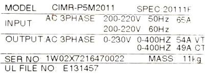 Yaskawa CIMR-P5M2011 label image