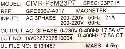 New Refurbished Exchange Repair  Yaskawa Inverter-General Purpose CIMR-P5M23P7 Precision Zone