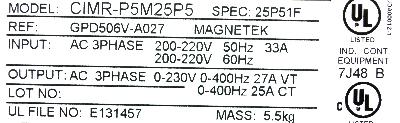 Yaskawa CIMR-P5M25P5 label image