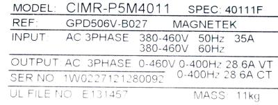 Yaskawa CIMR-P5M4011 label image