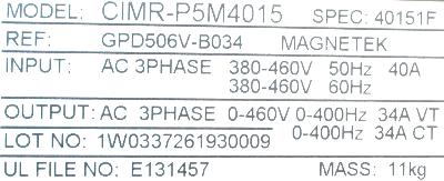 Yaskawa CIMR-P5M4015 label image