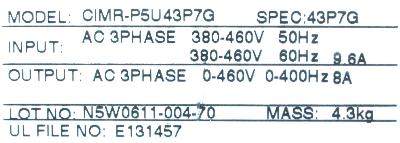 Yaskawa CIMR-P5M43P7 label image