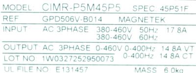 Yaskawa CIMR-P5M45P5 label image