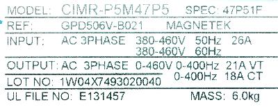 Yaskawa CIMR-P5M47P5 label image