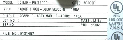 Yaskawa CIMR-P5M5090 label image