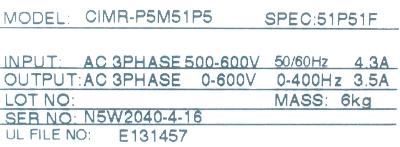 Yaskawa CIMR-P5M51P5 label image