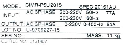 Yaskawa CIMR-P5U2015 label image