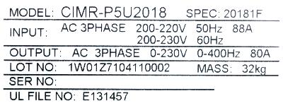 Yaskawa CIMR-P5U2018 label image