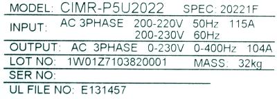 Yaskawa CIMR-P5U2022 label image