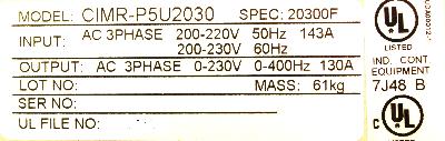 Yaskawa CIMR-P5U2030 label image