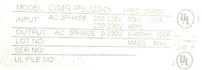 Yaskawa CIMR-P5U2045 label image