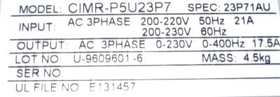 Yaskawa CIMR-P5U23P7 label image
