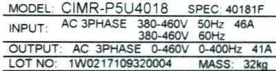 Yaskawa CIMR-P5U4018 label image