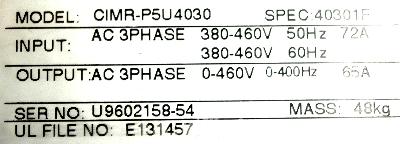 Yaskawa CIMR-P5U4030 label image
