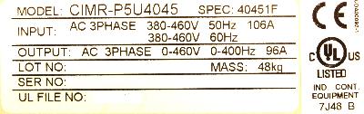 Yaskawa CIMR-P5U4045 label image
