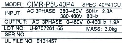 Yaskawa CIMR-P5U40P4 label image
