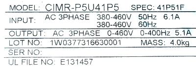 Yaskawa CIMR-P5U41P5 label image