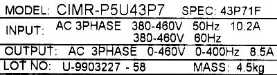 Yaskawa CIMR-P5U43P7 label image