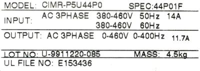 Yaskawa CIMR-P5U44P0 label image