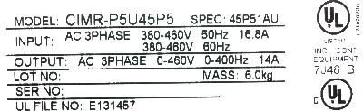 Yaskawa CIMR-P5U45P5 label image