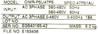 Yaskawa CIMR-P5U47P5 label image