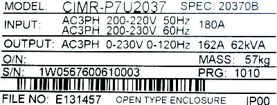 Yaskawa CIMR-P7U2037 label image