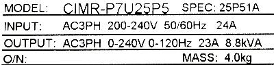 Yaskawa CIMR-P7U25P5 label image