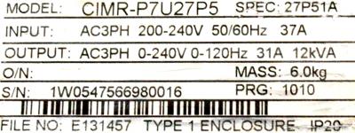Yaskawa CIMR-P7U27P5 label image