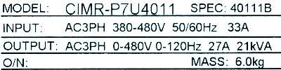 Yaskawa CIMR-P7U4011 label image