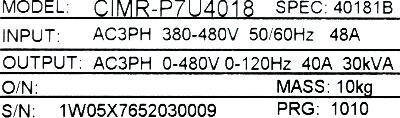 Yaskawa CIMR-P7U4018 label image