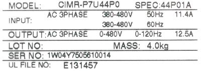 Yaskawa CIMR-P7U44P0 label image