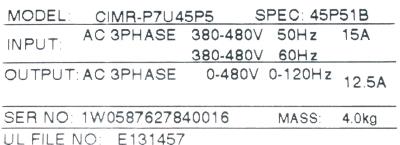 Yaskawa CIMR-P7U45P5 label image