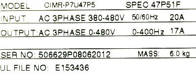 Yaskawa CIMR-P7U47P5 label image