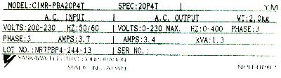 Yaskawa CIMR-PBA20P4T label image