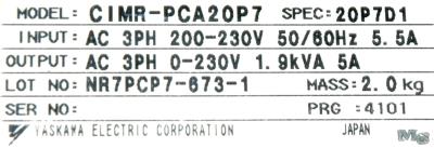 Yaskawa CIMR-PCA20P7 label image