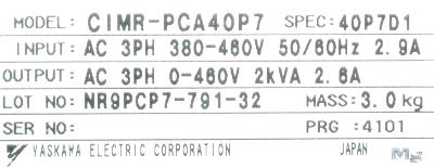 Yaskawa CIMR-PCA40P7 label image