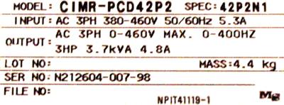 Yaskawa CIMR-PCD42P2 label image