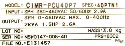 Yaskawa CIMR-PCU40P7 label image